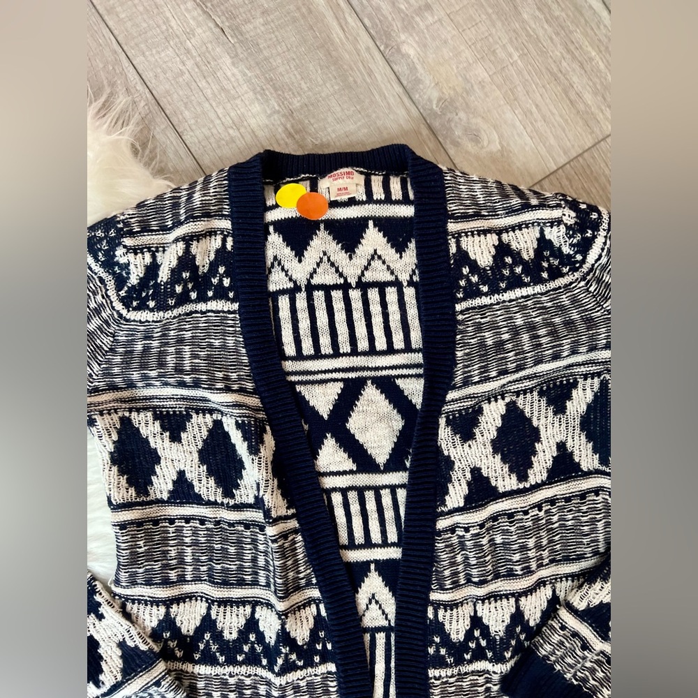 MOSSIMO | Navy & Cream Knot Open Front Chunky Long Cardigan (M) - Picture 2 of 6